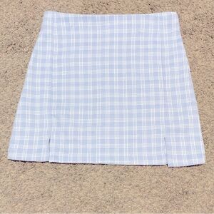 SHEIN baby blue & white plaid mini skirt Size Medium